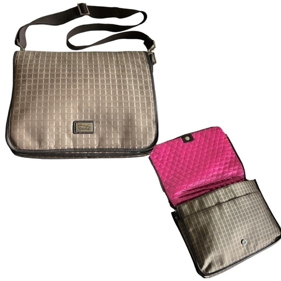 Anika Crossbody Messenger Bag in Walnut Brown with Hot Pink Quilted Lining - Picture 1 of 16